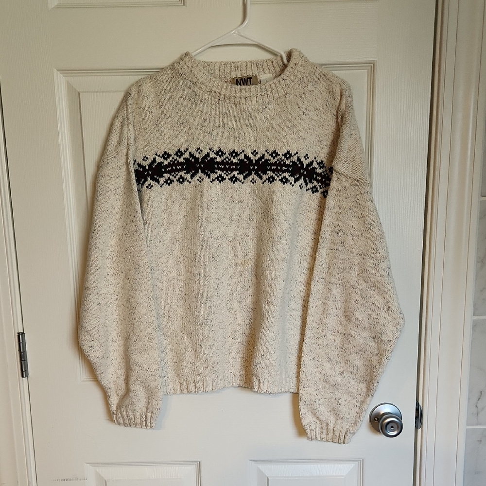 Northwest Territory Cream and Black Patterned Crewneck Sweater